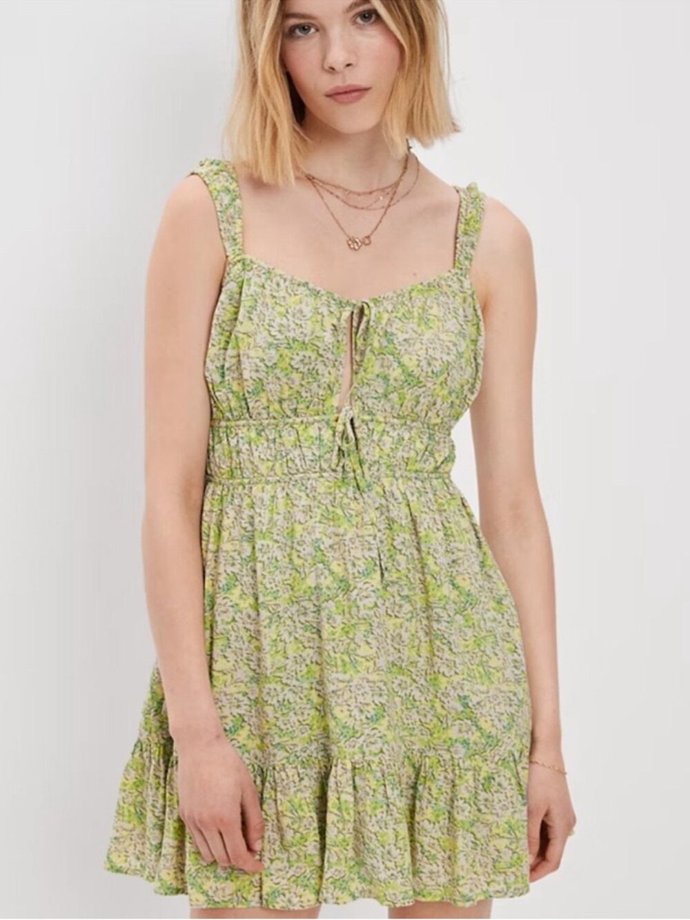 American Eagle Outfitters Green Floral Mini Dress